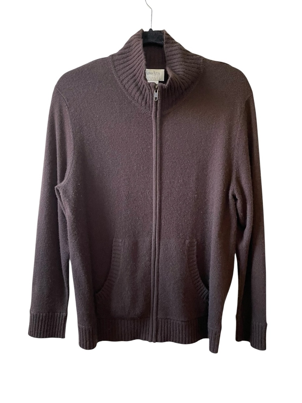 Neiman Marcus Zip-Up Cashmere Cardigan Sweater Chocolate Brown M